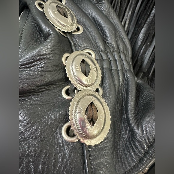VTG Women’s Pro-Sports Leather Moto Jacket Fringe Conchos Roses Cinched Waist - Picture 13 of 15